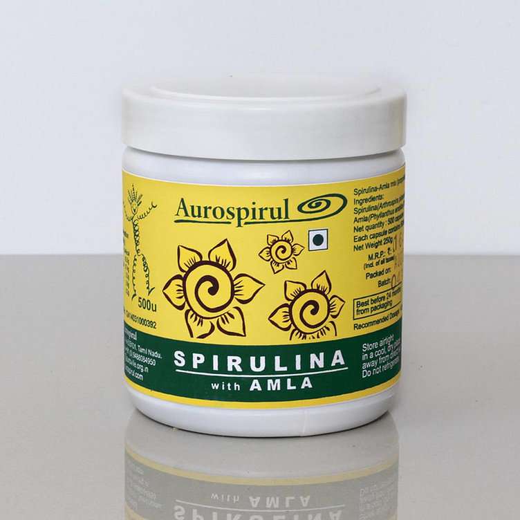 Aurospirul Sun-Dried Spirulina - Amla - 500 Veg Capsules