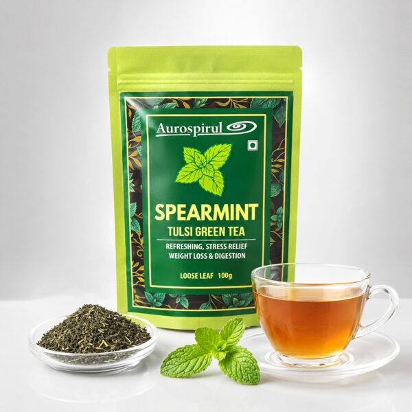 AUROSPIRUL- Spearmint- Tulsi- Green Tea – Loose Leaf Tea, 100g