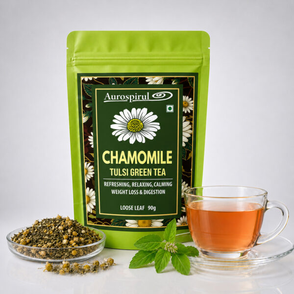 AUROSPIRUL- Chamomile- Tulsi- Green Tea – Loose Leaf Tea, 90g