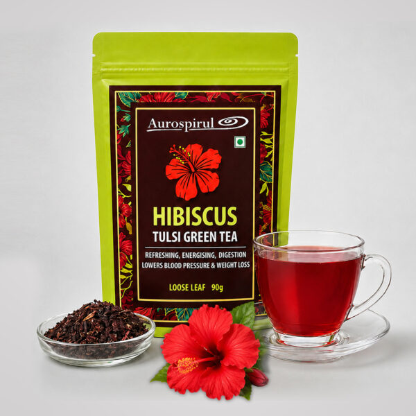AUROSPIRUL- Hubiscus- Tulsi- Green Tea – Loose Leaf Tea, 90g