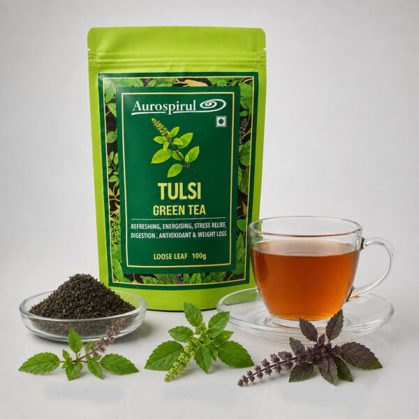 AUROSPIRUL- Tulsi- Green Tea – Loose Leaf Tea, 100g